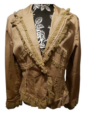 Ceres Taupe Fringe Trim Blazer Jacket